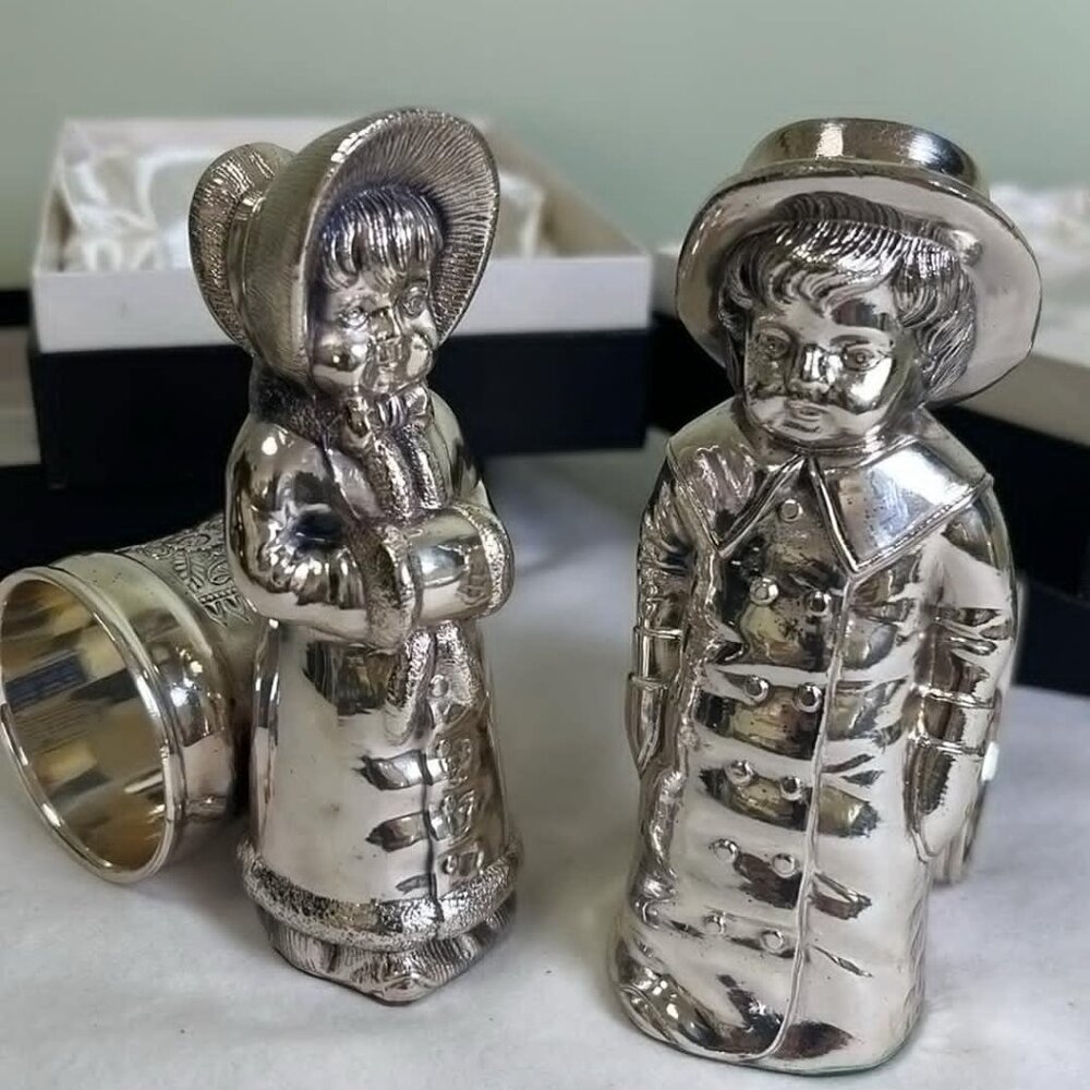 VTG International Silver Co Napkin Band Boy and Girl Set In Original Boxes Wedd
